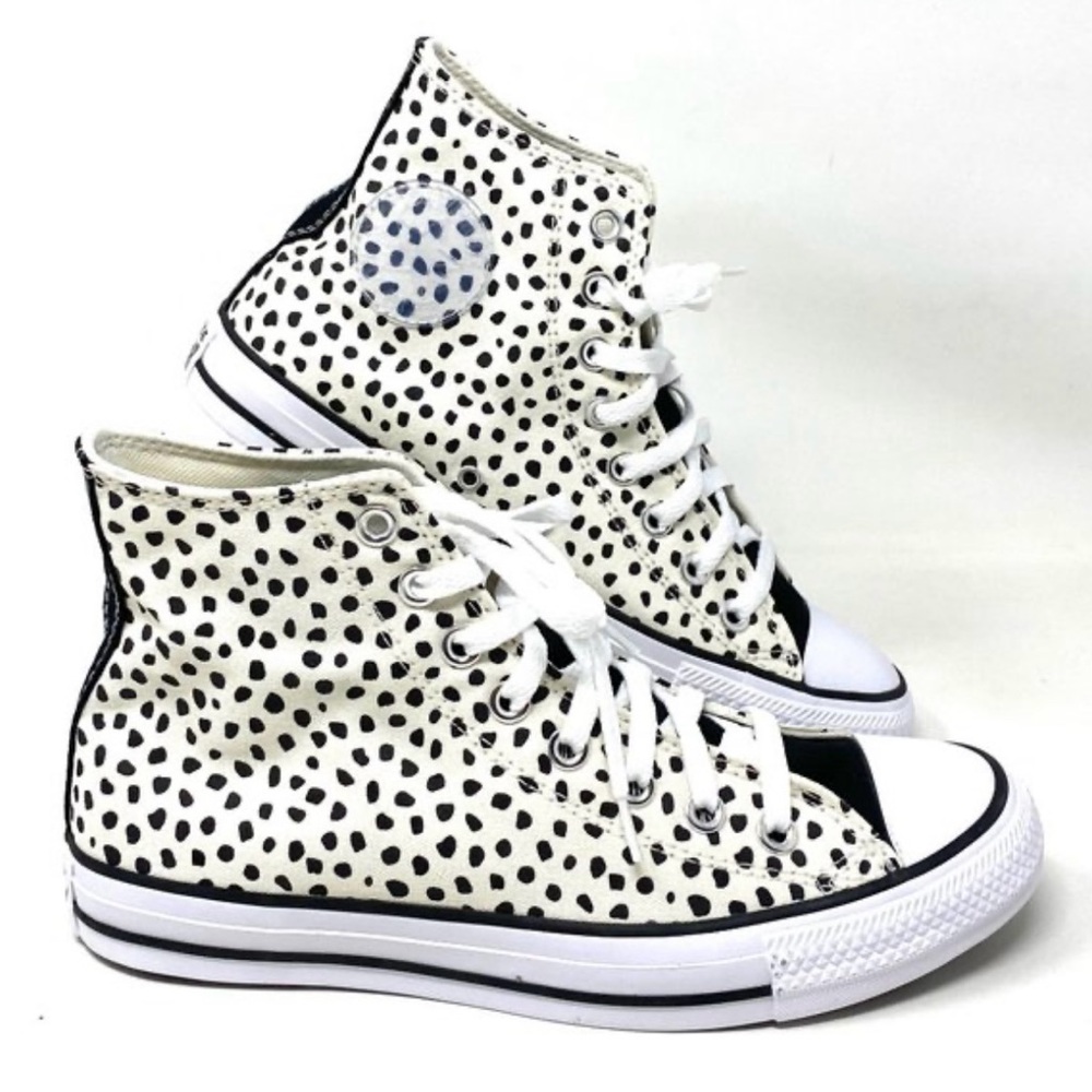 High top black and white poke a dot converse, size 8, brand new